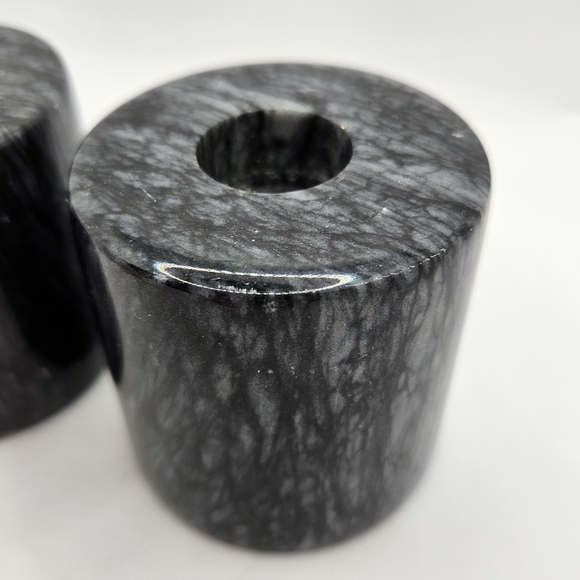 Black Stone Vintage Column Candleholders Lathe Spun - Picture 5 of 10